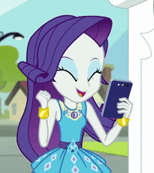 Size: 642x720 | Tagged: safe, derpibooru import, screencap, rarity, equestria girls, equestria girls series, text support, text support: rarity, and then there's rarity, animated, cropped, cute, geode of shielding, gif, laughing, magical geodes, mobile phone, noblewoman's laugh, phone, rarara, raribetes, smartphone, solo