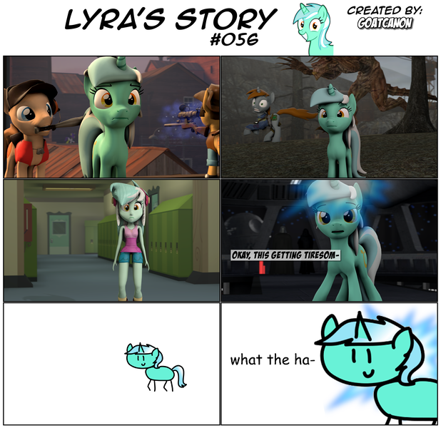 Size: 3929x3812 | Tagged: safe, artist:goatcanon, artist:round trip, derpibooru import, lyra heartstrings, oc, oc:lemontwist, oc:littlepip, deathclaw, pony, unicorn, comic:lyra's story, fallout equestria, fanfic, equestria girls, 2fort, 3d, anakin skywalker, canterlot high, clothes, comic, crossover, darth sidious, darth vader, death star, dialogue, dimension travel, emperor palpatine, fallout, fanfic art, female, glowing horn, gun, hooves, horn, in a nutshell, levitation, magic, mare, medic, optical sight, pipbuck, rifle, scout, sniper, sniper rifle, source filmmaker, star wars, team fortress 2, telekinesis, vault suit, weapon, what the hay?