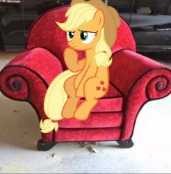 Size: 576x586 | Tagged: safe, artist:iluvkoekjes, derpibooru import, edit, applejack, pony, blue's clues, irl, photo, photo manipulation, ponies in real life, solo, thinking chair, vector