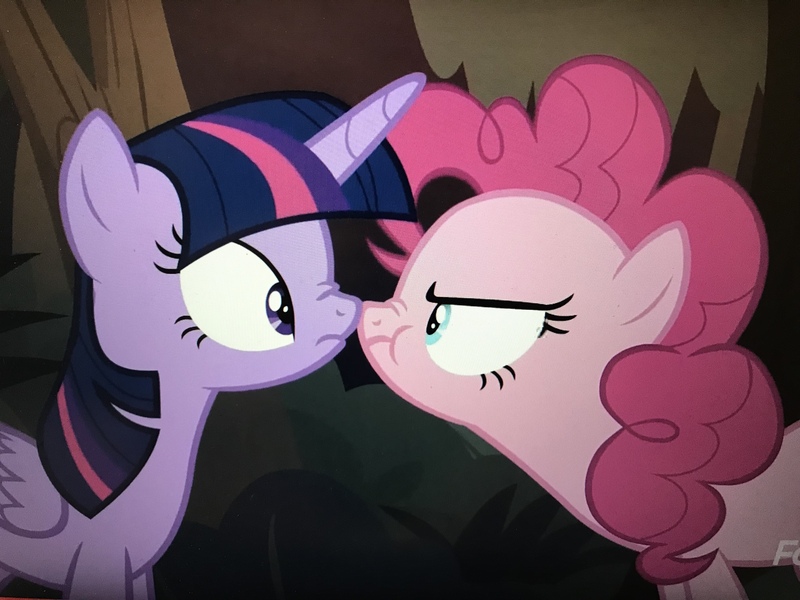 Size: 4032x3024 | Tagged: alicorn, boop, cropped, derpibooru import, duo, noseboop, pinkie pie, safe, screencap, scrunchy face, the mean 6, twilight sparkle, twilight sparkle (alicorn)