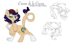 Size: 800x500 | Tagged: safe, artist:zee-stitch, derpibooru import, oc, oc:crème de la crème, unofficial characters only, hybrid, chest fluff, collar, colored sclera, female, interspecies offspring, offspring, parent:capper, parent:rarity, parents:capperity, simple background, socks (coat marking), solo, white background