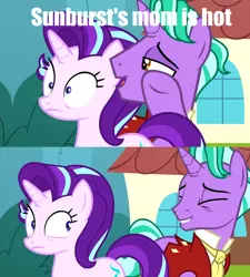 Size: 720x800 | Tagged: safe, derpibooru import, edit, edited screencap, screencap, firelight, starlight glimmer, pony, unicorn, the parent map, caption, exploitable meme, father and child, father and daughter, female, firelight's confession, image macro, implied shipping, implied stellar flare, implied stellarlight, lip bite, male, meme, scared, sire's hollow, text, traumatized