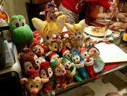 Size: 4032x3024 | Tagged: artist:fiddlerchipmunk, chip 'n' dale, christmas, christmas tree, crossover, derpibooru import, dewey, holiday, huey, huey dewey and louie, louie, mickey mouse, miles "tails" prower, minnie mouse, plushie, safe, sonic the hedgehog (series), tree, twilight sparkle, yoshi