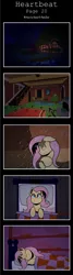 Size: 462x1726 | Tagged: safe, artist:moonlightfan, derpibooru import, fluttershy, pegasus, pony, comic:heartbeat, bed, comic, fluttershy's cottage, hoofprints, shovel, shower, sleeping