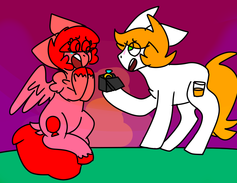 Size: 779x600 | Tagged: safe, artist:shoto, derpibooru import, ponified, pony, comic:flightcamp, ballooj, balloon (inanimate insanity), gay, inanimate insanity, male, marriage proposal, medibang paint, oj (inanimate insanity), shipping