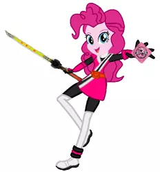 Size: 514x554 | Tagged: safe, artist:ds59, derpibooru import, pinkie pie, equestria girls, melissa gedeón, mexican, momoninger, ninja power star, pink ranger, power rangers, power rangers ninja steel, shuriken, shuriken sentai ninninger, spanish, super sentai, sword, voice actor joke, weapon, xk-class end-of-the-world scenario