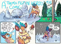 Size: 9524x6978 | Tagged: safe, artist:lytlethelemur, derpibooru import, velvet reindeer, deer, reindeer, spider, them's fightin' herds, absurd resolution, comic, community related, dialogue, female, smiling, snow, speech bubble