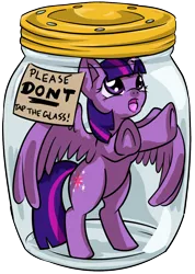 Size: 898x1258 | Tagged: abuse, alicorn, artist:dawnallies, cute, derpibooru import, don't tap the pony in the jar, glass, glass jar, part of a series, part of a set, pony in a bottle, purple, safe, simple background, single, solo, sparkle, stuck, transparent background, trapped, twilight sparkle, twilight sparkle (alicorn), twilybuse