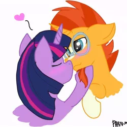 Size: 768x768 | Tagged: safe, artist:parn, derpibooru import, sunburst, twilight sparkle, twilight sparkle (alicorn), alicorn, female, heart, kissing, male, shipping, straight, twiburst