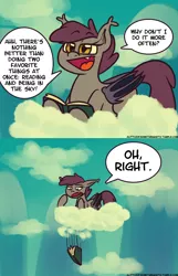 Size: 900x1399 | Tagged: safe, artist:alittleofsomething, derpibooru import, oc, oc:night stitch, unofficial characters only, bat pony, pony, ask night stitch, ask, bat pony oc, bat wings, book, cloud, comic, didn't think this through, reading, reality ensues, solo, tumblr, wings