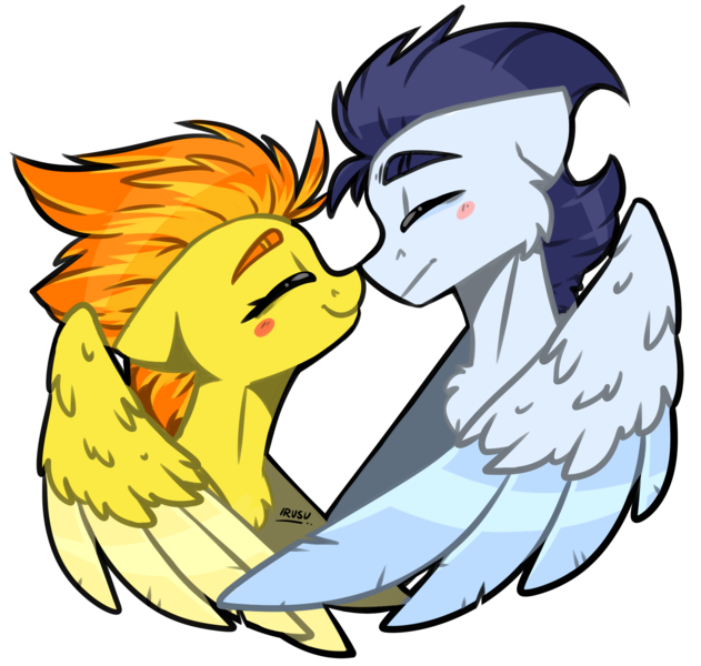 Size: 2630x2500 | Tagged: safe, artist:lrusu, derpibooru import, soarin', spitfire, pegasus, pony, blushing, boop, bust, cute, cutefire, eyes closed, female, floppy ears, hug, male, mare, mutual booping, noseboop, shipping, simple background, soarinfire, stallion, straight, transparent background, winghug