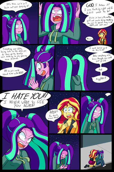 Size: 1280x1920 | Tagged: safe, artist:jake heritagu, artist:little-tweenframes, derpibooru import, aria blaze, sunset shimmer, comic:aria's archives, comic:the break up, series:sciset diary, equestria girls, breakup, clothes, comic, female, flashback, implied lesbian, implied sci-twi, implied scitwishimmer, implied shipping, lesbian, shipping, sunblaze, vulgar