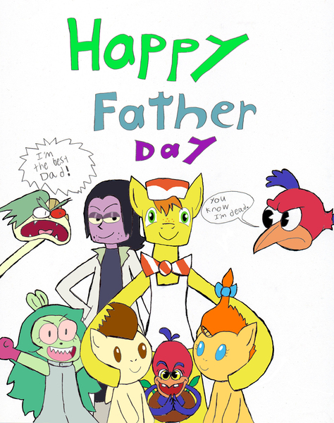 Size: 2515x3182 | Tagged: artist:pokeneo1234, carrot cake, crossover, cuphead, derpibooru import, father's day, fink, lord boxman, mr. cakes, obligatory pony, ok ko let's be heroes, pound cake, professor venomous, pumpkin cake, safe, wally warbles, wally warbles jr.