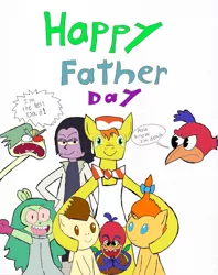 Size: 2515x3182 | Tagged: artist:pokeneo1234, carrot cake, crossover, cuphead, derpibooru import, father's day, fink, lord boxman, mr. cakes, obligatory pony, ok ko let's be heroes, pound cake, professor venomous, pumpkin cake, safe, wally warbles, wally warbles jr.