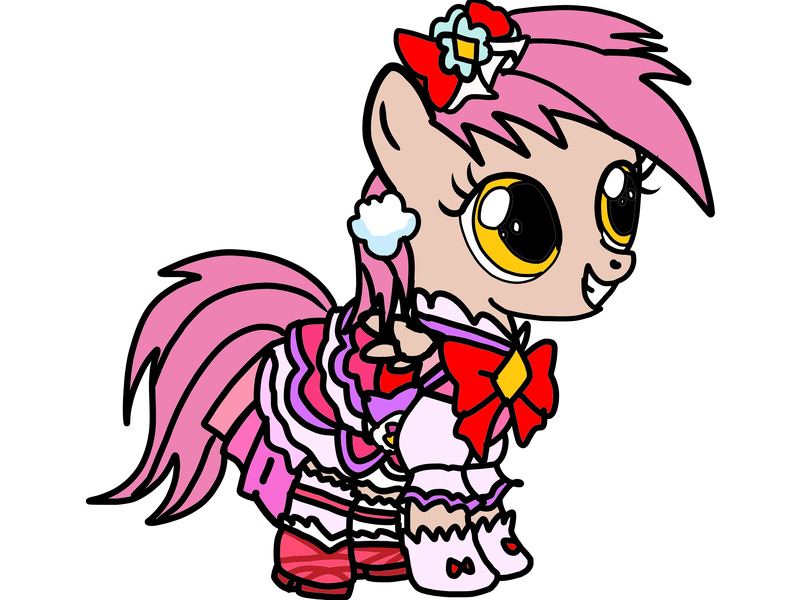 Size: 4096x3072 | Tagged: artist:omegaridersangou, clothes, cosplay, costume, cure ma chérie, derpibooru import, g1, g1 to g4, generation leap, hugtto precure, my little pony tales, patch (g1), precure, pretty cure, safe, simple background, solo, white background