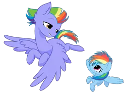 Size: 2308x1756 | Tagged: safe, artist:su-star, derpibooru import, bow hothoof, rainbow dash, cute, dashabetes, duo, father's day, female, filly, filly rainbow dash, flying, hnnng, simple background, transparent background, younger