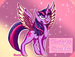 Size: 1152x864 | Tagged: safe, artist:esmeia, derpibooru import, twilight sparkle, twilight sparkle (alicorn), alicorn, pony, abstract background, female, looking up, mare, solo, spread wings, stars, wings