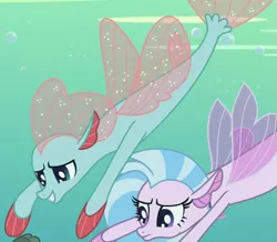 Size: 751x654 | Tagged: cropped, derpibooru import, disguise, disguised changeling, duo, non-compete clause, ocellus, safe, screencap, seaponified, seapony (g4), seapony ocellus, silverstream, species swap, swimming, underwater