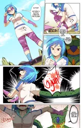 Size: 5850x9000 | Tagged: grimdark, artist:o0anoni-chan0o, derpibooru import, vinyl scratch, equestria girls, absorption, absurd resolution, cell (dbz), cell just wouldn't stop messing with octavia, clothes, comic, commission, crossover, dragon ball z, draining, fetish, imperfect cell, now cell is messing with vinyl, sharp teeth, shoes, skirt, sneakers, tail vore, teeth, vore