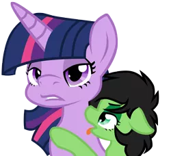 Size: 4840x4413 | Tagged: safe, artist:daku, derpibooru import, twilight sparkle, oc, oc:anonfilly, pony, absurd resolution, exploitable, female, filly, floppy ears, jojo's bizarre adventure, licking, lidded eyes, nervous, open mouth, parody, simple background, the taste of a liar, tongue out, transparent background, vento aureo