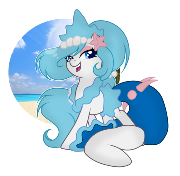 Size: 1024x1000 | Tagged: safe, artist:mintoria, derpibooru import, ponified, pony, beach, female, pokémon, primarina, simple background, solo, transparent background