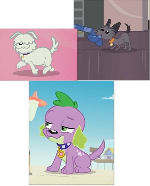 Size: 658x813 | Tagged: safe, derpibooru import, spike, spike the regular dog, dog, equestria girls, equestria girls series, forgotten friendship, outtakes (episode), comparison, male, paws, pup-pup, spike's dog collar