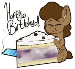 Size: 2029x1875 | Tagged: safe, artist:binkyt11, derpibooru import, oc, oc:strong runner, pony, aweeg*, blueberry, blueberry cake (food), cake, candle, chibi, ear fluff, feralroku's birthday, food, happy birthday, male, scrunchy face, simple background, solo, stallion, transparent background