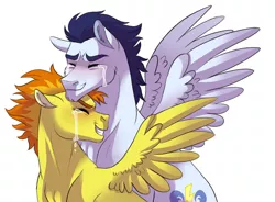 Size: 1280x940 | Tagged: artist:cascayd, blushing, crying, derpibooru import, female, male, mare, safe, shipping, smiling, soarin', soarinfire, spitfire, stallion, straight, tears of joy