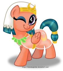 Size: 2223x2519 | Tagged: safe, artist:aleximusprime, derpibooru import, somnambula, pegasus, pony, daring done?, clothes, egyptian, female, hope, jewelry, mare, necklace, one eye closed, simple background, smiling, solo, transparent background, wink