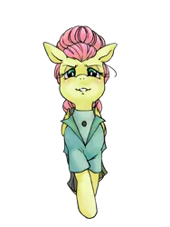 Size: 600x800 | Tagged: safe, artist:sajuaira, derpibooru import, fluttershy, pegasus, pony, fake it 'til you make it, alternate hairstyle, clothes, female, mare, severeshy, simple background, solo, transparent background