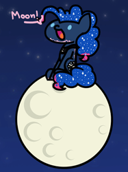 Size: 365x487 | Tagged: safe, artist:flutterluv, derpibooru import, pinkie pie, princess luna, earth pony, pony, series:flutterluv's full moon, animated, disguise, excited, fake cutie mark, full moon, impersonating, moon, paint, solo, tangible heavenly object