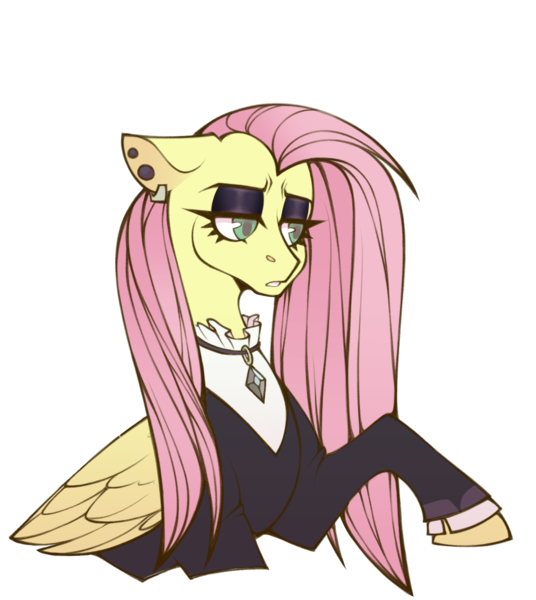 Size: 2523x2823 | Tagged: safe, artist:draw-draw-goose, derpibooru import, fluttershy, pony, fake it 'til you make it, clothes, ear piercing, earring, eyeshadow, female, fluttergoth, jewelry, makeup, mare, necklace, piercing, simple background, solo, transparent background