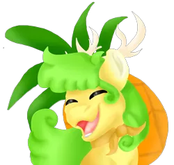 Size: 2937x2797 | Tagged: artist:euspuche, bust, deer, derpibooru import, eyes closed, food, oc, oc:ananá, open mouth, pineapple, portrait, raba-pony, safe, simple background, smiling, transparent background