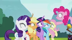 Size: 1280x720 | Tagged: alicorn, applejack, derpibooru import, fluttershy, mane six, pinkie pie, rainbow dash, rarity, safe, screencap, spoiler:s08, twilight sparkle, twilight sparkle (alicorn), yovidaphone