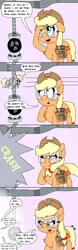 Size: 1000x3200 | Tagged: safe, artist:bjdazzle, derpibooru import, applejack, derpy hooves, earth pony, pegasus, pony, applejack's "day" off, molt down, season 7, season 8, the last roundup, spoiler:s08, comic, crash, female, flying, goggles, hammer, i just don't know what went wrong, implied spike, literal, mare, meta, pipe (plumbing), property damage, simple background, sweat, tape, toolbelt
