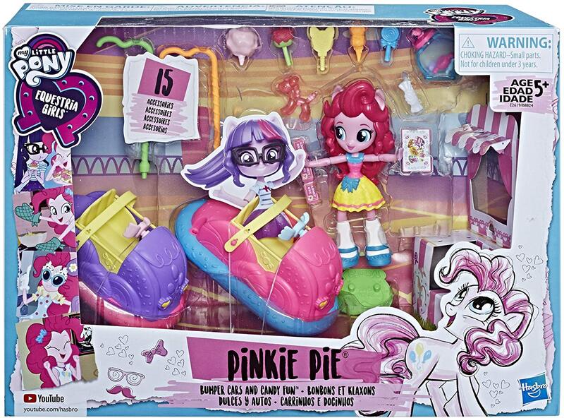 Size: 1500x1110 | Tagged: safe, derpibooru import, pinkie pie, sci-twi, twilight sparkle, equestria girls, equestria girls series, fluttershy's butterflies, pinkie sitting, rollercoaster of friendship, super squad goals, amusement park, bumper cars, doll, equestria girls logo, equestria girls minis, geode of sugar bombs, magical geodes, toy