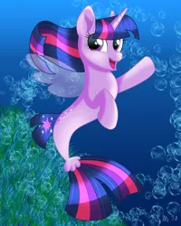 Size: 1200x1500 | Tagged: safe, artist:infinitewarlock, derpibooru import, twilight sparkle, twilight sparkle (alicorn), alicorn, pony, seapony (g4), my little pony: the movie, female, ocean, open mouth, seaponified, seapony twilight, solo, species swap, underwater