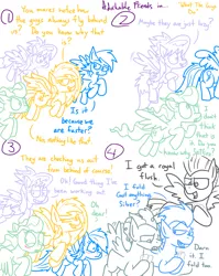 Size: 1280x1611 | Tagged: safe, artist:adorkabletwilightandfriends, derpibooru import, cloudchaser, rainbow dash, silver lining, silver zoom, soarin', spitfire, thunderlane, vapor trail, pegasus, pony, comic:adorkable twilight and friends, adorkable friends, blushing, card, comic, confused, flying, game, humor, lineart, lust, poker, question, slice of life, wonderbolts