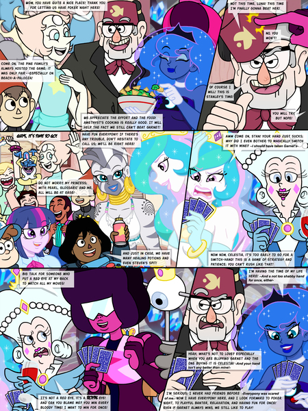 Size: 1550x2067 | Tagged: safe, artist:yogurthfrost, derpibooru import, princess celestia, princess luna, twilight sparkle, zecora, human, equestria girls, connie maheswaran, crossover, garnet (steven universe), humanized, over the garden wall, pearl (steven universe), queen moon butterfly, stan pines, star vs the forces of evil, steven universe, wirt