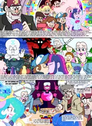 Size: 1550x2115 | Tagged: safe, artist:yogurthfrost, derpibooru import, princess luna, twilight sparkle, human, equestria girls, connie maheswaran, crossover, diplight, dipper pines, garnet (steven universe), gravity falls, humanized, image, jpeg, kissing, mabel pines, marco diaz, morty smith, over the garden wall, queen moon butterfly, rick and morty, rick sanchez, shipping, stanford pines, stanley pines, star butterfly, star vs the forces of evil, steven universe, summer smith, the beast, time baby