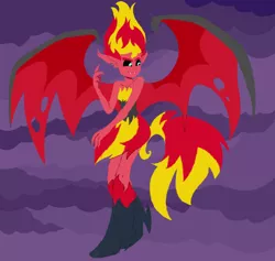 Size: 3200x3035 | Tagged: safe, artist:tigra0118, derpibooru import, sunset shimmer, demon, equestria girls, equestria girls (movie), clothes, fangs, female, solo, sunset satan