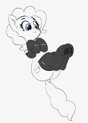 Size: 2811x3898 | Tagged: safe, artist:pabbley, derpibooru import, pinkie pie, android, earth pony, pony, robot, robot pony, 30 minute art challenge, cute, diapinkes, frog (hoof), lineart, looking down, partial color, simple background, solo, underhoof, white background