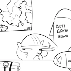 Size: 1650x1650 | Tagged: safe, artist:tjpones, derpibooru import, twilight sparkle, sparkles! the wonder horse!, bomb, female, grimcute, map, mare, monochrome, pure unfiltered evil, racism, sketch, solo, soon, terrorism, terrorist, this will end in genocide, weapon