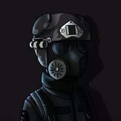 Size: 1500x1500 | Tagged: artist:serodart, black background, derpibooru import, flak jacket, flashlight (object), gas mask, helmet, hitman, mask, military, oc, safe, simple background, solo, unofficial characters only