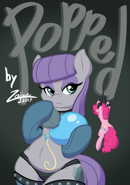 Size: 3541x5016 | Tagged: suggestive, artist:zajice, derpibooru import, boulder (pet), maud pie, pinkie pie, pony, art pack:breaking saddle 2, balloon, balloon popping, bdsm, belly, belly button, bondage, chains, clothes, collar, cover, cuffs, discipline, female, incest, lesbian, lidded eyes, looking at you, makeup, mare, panties, piecest, pinkiemaud, plump, popping, sequence, shackles, shipping, siblings, sisters, socks, solo focus, spank mark, stockings, text, thigh highs, title, underwear