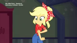 Size: 1280x720 | Tagged: safe, derpibooru import, applejack, equestria girls, equestria girls series, five to nine, applejack's bedroom, hairband, solo