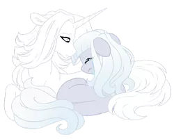 Size: 1024x820 | Tagged: safe, artist:azure-art-wave, derpibooru import, oc, oc:mademoiselle d'hiver, oc:picture perfect, unofficial characters only, earth pony, pony, unicorn, crying, female, magical lesbian spawn, mare, offspring, parent:photo finish, parent:zesty gourmand, parents:zestyfinish, prone, simple background, transparent background