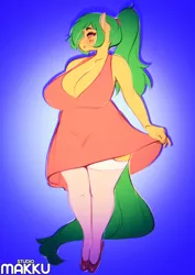 Size: 1240x1748 | Tagged: suggestive, artist:makku, artist:studiomakku, derpibooru import, oc, oc:mango's mom, unofficial characters only, anthro, earth pony, anthro oc, big breasts, blushing, breasts, cleavage, clothes, female, huge breasts, image, png, solo, solo female