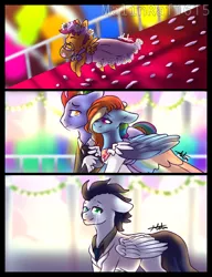 Size: 590x768 | Tagged: safe, artist:malinraf1615, derpibooru import, bow hothoof, rainbow dash, scootaloo, soarin', pegasus, pony, bride, clothes, dress, female, floral head wreath, flower, flower filly, flower girl, flower girl dress, male, marriage, mouth hold, shipping, soarindash, straight, suit, wedding, wedding dress, wedding suit