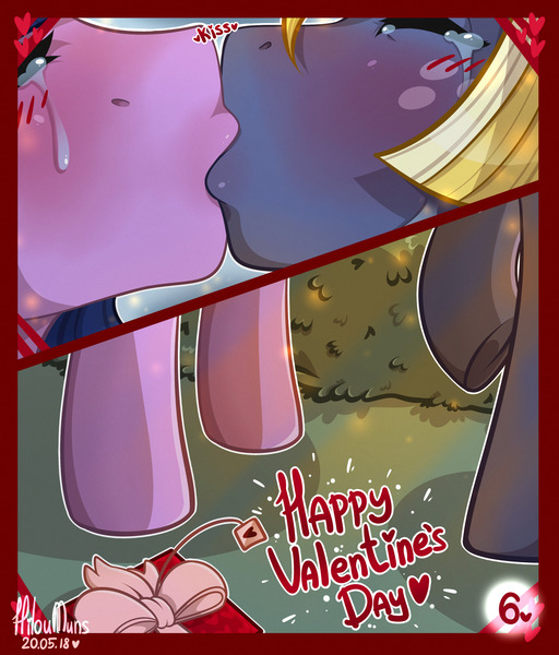 Size: 1280x1501 | Tagged: safe, artist:hiloumuns, derpibooru import, star tracker, twilight sparkle, twilight sparkle (alicorn), alicorn, earth pony, pony, comic:twitracker valentine's day, blushing, comic, crying, dialogue, eyes closed, female, heart, hearts and hooves day, holiday, kissing, male, present, shipping, straight, tears of joy, twitracker, valentine's day